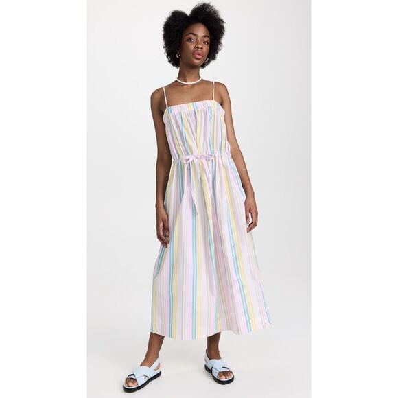 GANNI Stripe Tie Waist Midi Dress Sz 38 (US 6) - Picture 1 of 6